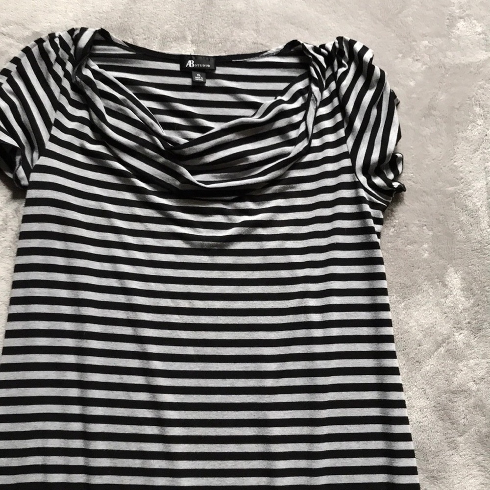 AB Studio Short Sleeve Grey & Black Striped Dress